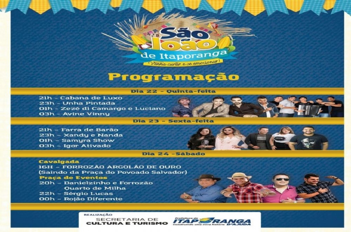 Festa ocorre entre os dias 22 e 24 de junho e trazem atrações como Zezé de Camargo e Luciano e Samyra Show (Imagem: Divulgação)