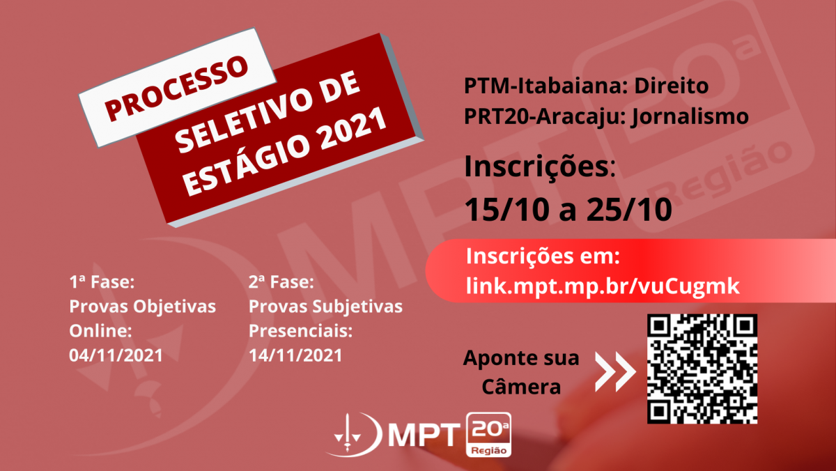 MPT-SE abre seleção para estágio em Direito e Jornalismo (Imagem: Divulgação/ MPT/SE)