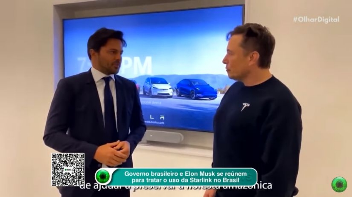 Elon Musk se reúne com ministro brasileiro, que quer trazer a Starlink para a Amazônia (Imagem: Reprodução de vídeo/ Olhar Digital)