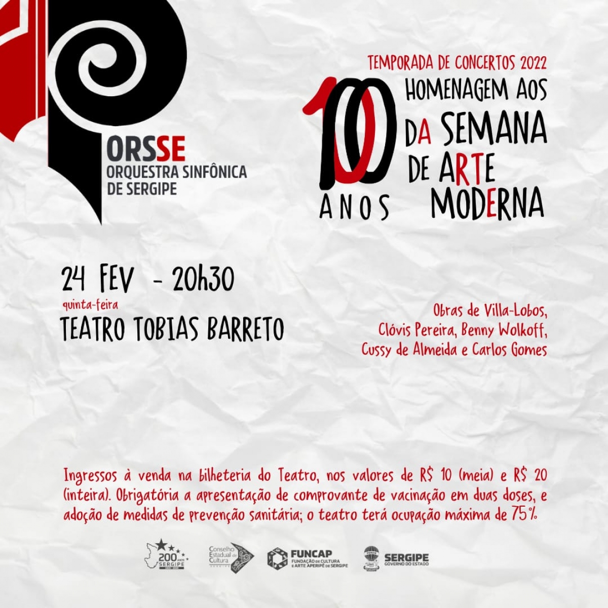 Orsse celebra 100 anos da Semana de 22 com Música Brasileira, no Teatro Tobias Barreto (Imagem: Divulgação)