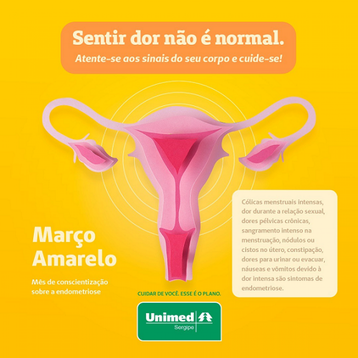Março Amarelo: endometriose causa cólicas incapacitantes e prejudica qualidade de vida (Imagem: Unimed/SE)