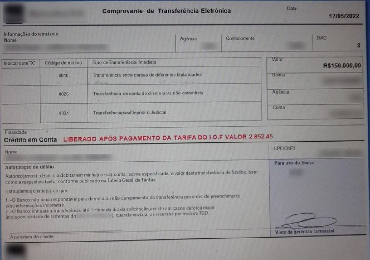 Boleto usado no golpe condiciona transferência de empréstimo a pagamento adiantado de IOF por Pix - Divulgação/Receita Federal